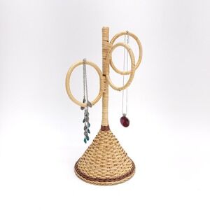 Vintage Boho Wicker Rattan Bathroom Towel Rack Counter Top Holder Bamboo